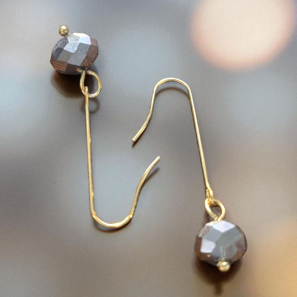 Elegant Gold and Smokey Sparkle Dangle Earrings